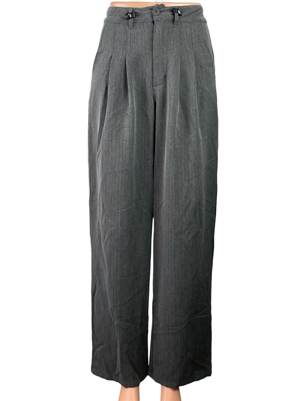 Disturbia Gray Herrongbone Pleated High Waist Wide Leg Trousers Dress Pants Sz 2